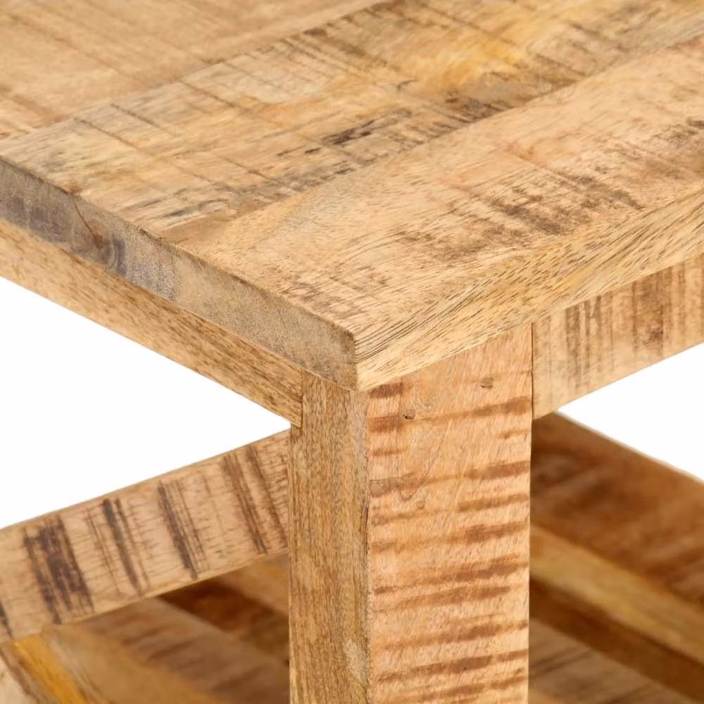 Berkfield Home Side Table in Light Brown Rough Mango Wood with Castors W/D/H: 40 x 40 x 42 cm – 3