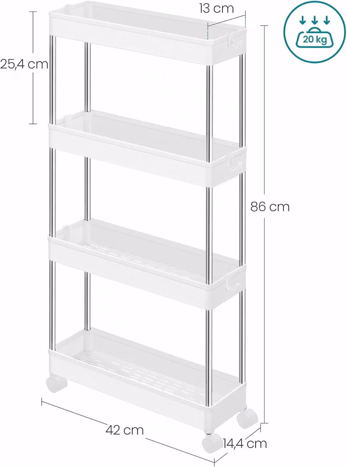 SONGMICS 4 Tier Rolling Storage Trolley in White – 2