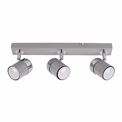 ValueLights Rosie Modern 3 Way Adjustable Grey and Silver Chrome Bar Ceiling Spotlight Fitting – 1