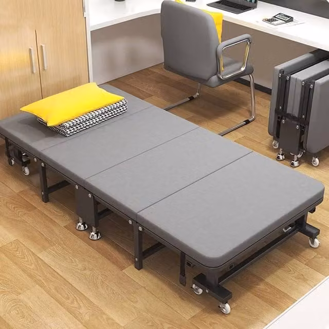 PAWNORA Folding Single Guest Bed with Grey Padded Foam and Metal Frame, W/D/H: 60 x 120 cm – 1