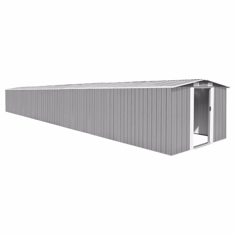 Berkfield Home Grey Galvanised Steel Garden Shed with Sliding Doors W/D/H: 990 x 257 x 181 cm – 2
