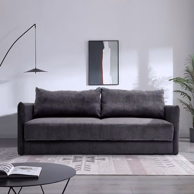 Livingandhome 3-Seater Corduroy Sleeper Sofa Bed in Dark Grey