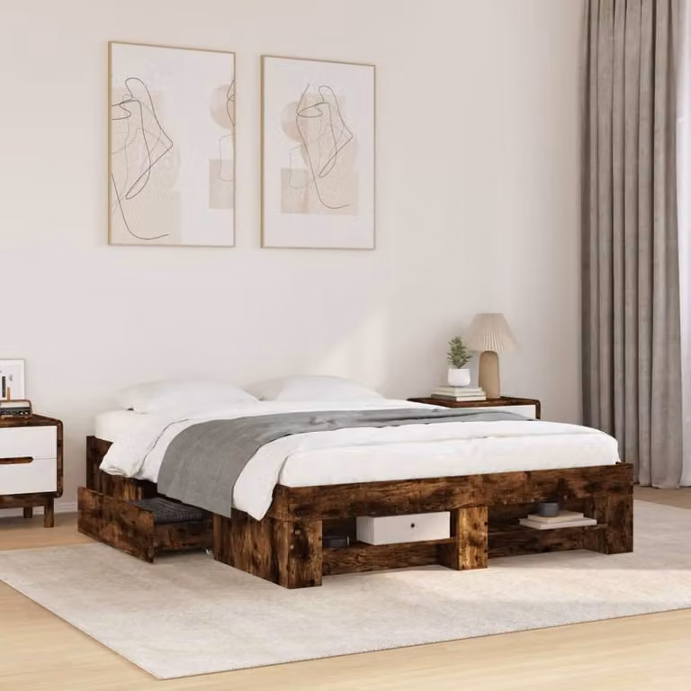 Berkfield Home Small Double Bed Frame in Smoked Oak Brown, W/D/H: 120 x 200 cm