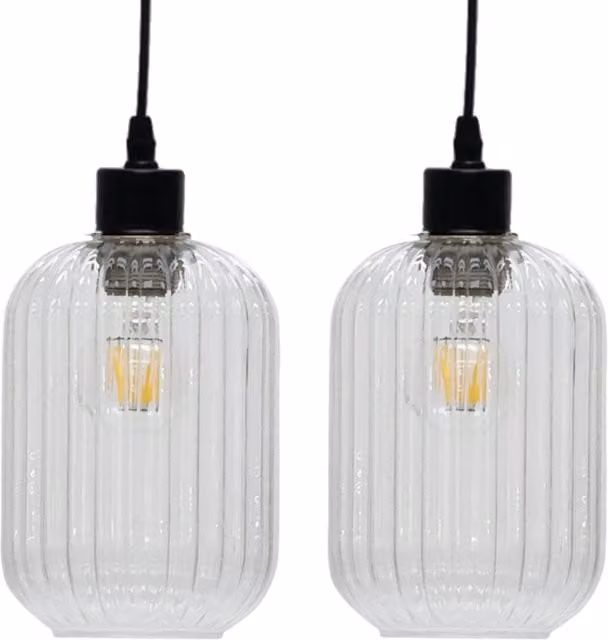 First Choice Lighting Batley Set of 2 Transparent Ribbed Glass Cylinder Easy Fit Pendant Shades – 1