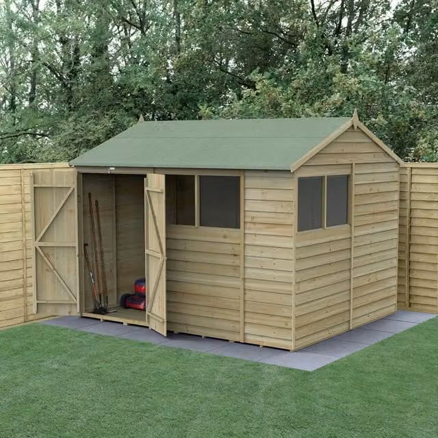 4LIFE Reverse Apex Wooden Shed in Brown with Foundation and Window