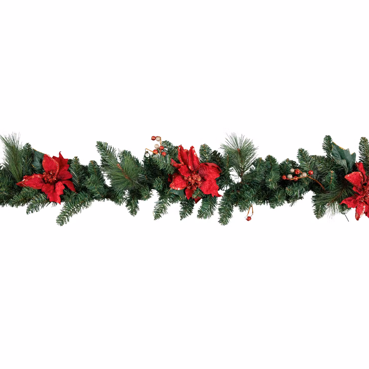Samuel Alexander 1.8m Deluxe Christmas Garland with Red and Gold Poinsettias and Green Foliage – 4