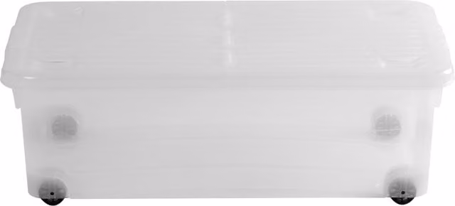 Wham Wheel Box with Folding Lid in Clear and White Plastic for Underbed Storage