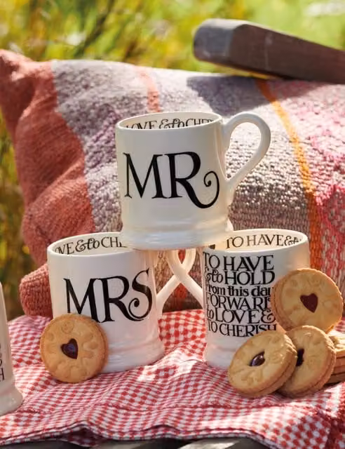 Emma Bridgewater Mr & Mrs Toast Ceramic Mugs, Set of 2, Black and White