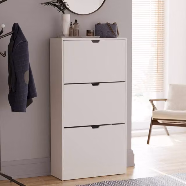 HD Designs Vida Designs Modern 3 Drawer White Shoe Cabinet with Tilting Compartments