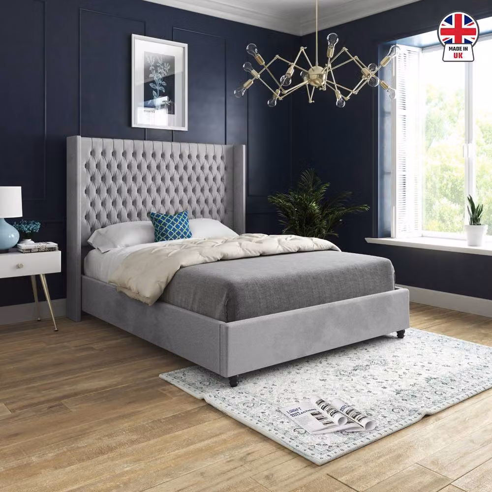 KDMD Welbury Winged Upholstered Single Bed Frame in Grey Soft Velvet – 3