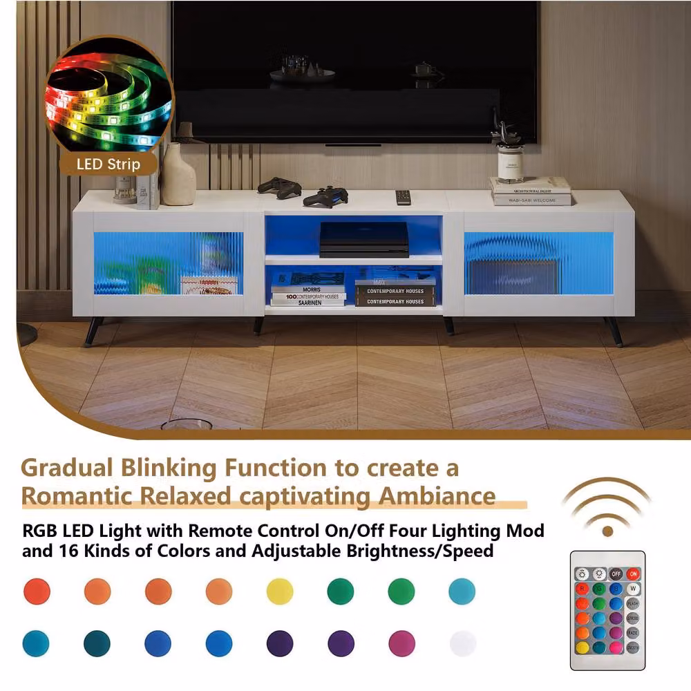 KEEPREAPER Modern White TV Stand with Transparent Acrylic Doors for 32-70 Inch TVs – 5