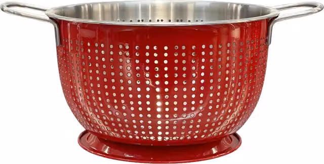 Buckingham Red Stainless Steel Tropical Deep Round Colander with Handles and Feet, 23 cm