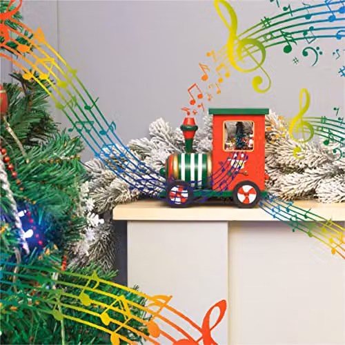 St Helens Home & Garden Mechanical Wooden Train Music Box in Multicolour Red and Green – 7