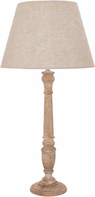 Dorby Natural Wash Spindle Tabletop Lamp with Brown Wood Base and Beige Linen Shade