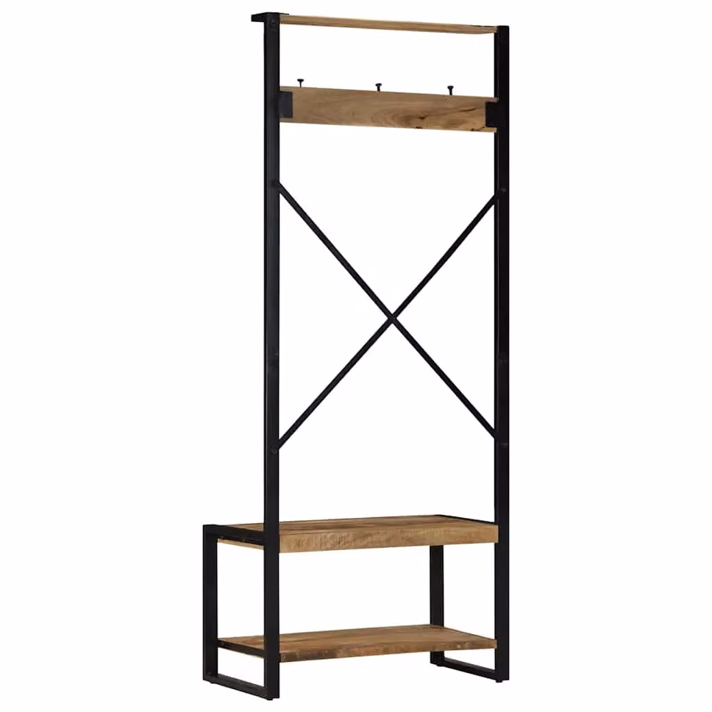 Berkfield Home Rustic Mango Wood Clothes Rack in Brown, W/D/H: 80 x 40 x 190 cm – 2
