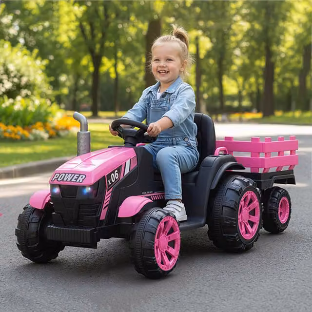 Costway Pink Electric Ride On Tractor with Light and Sound Effects