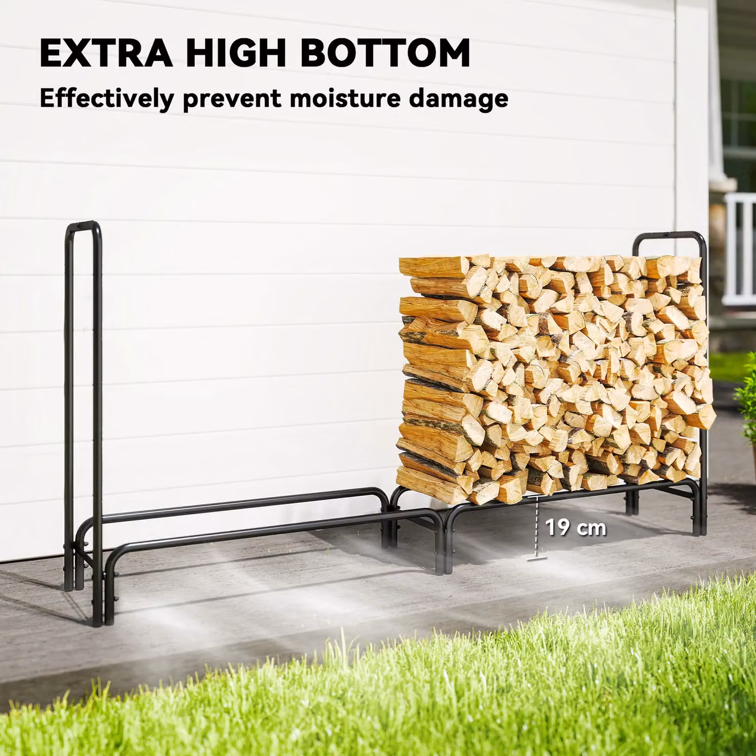 OUTSUNNY Metal Firewood Rack and Log Holder in Dark Green, W/D/H: 200 x 36 x 99 cm – 3