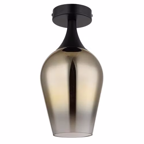 Netlighting Lavus Semi Ceiling Light with Black and Gold Glass Shade, Diameter: 30 cm – 1