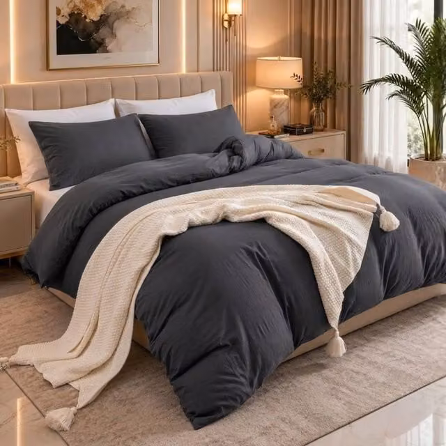 Pamposh Reversible Microfibre Duvet Cover and Pillowcase Set, Dark Grey, King Size (180x200 cm) – 1