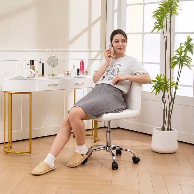 HOMCOM White Tufted Armless Task Chair with Swivel and Adjustable Height