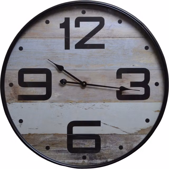Samuel Alexander Large Round Wood Effect Analog Wall Clock with Metal Frame in Black, Blue or White