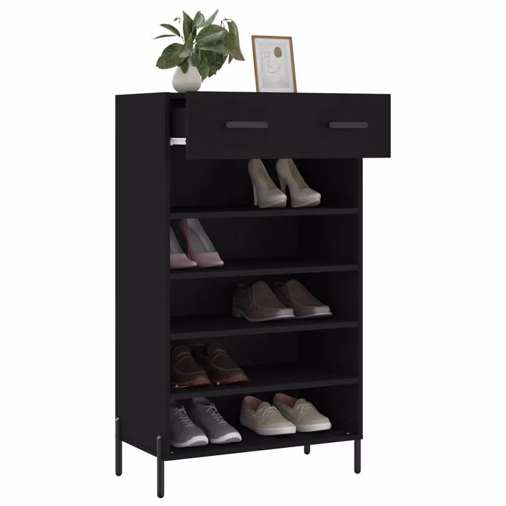 Berkfield Home Modern Black Shoe Cabinet with Hinged Doors and Open Shelf, W/D/H: 60 x 35 x 105 cm – 4