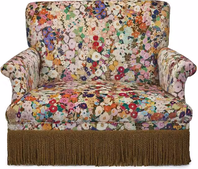 House of Hackney Hollyhocks Velvet Loveseat in Multicolour Floral Print, W/D/H: 120 x 95 x 91 cm