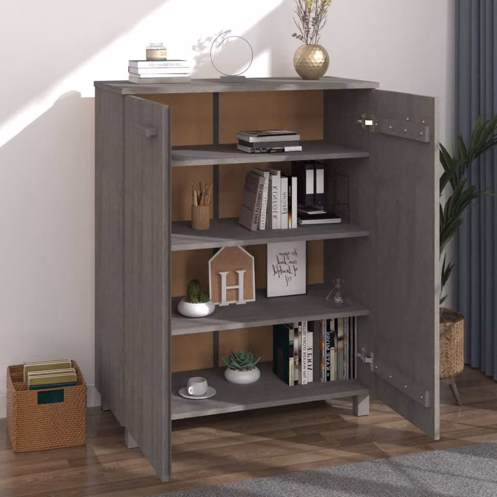 Berkfield Home HAMAR Shoe Cabinet in Light Grey, Solid Pine Wood, W/D/H: 85 x 40 x 108 cm – 5