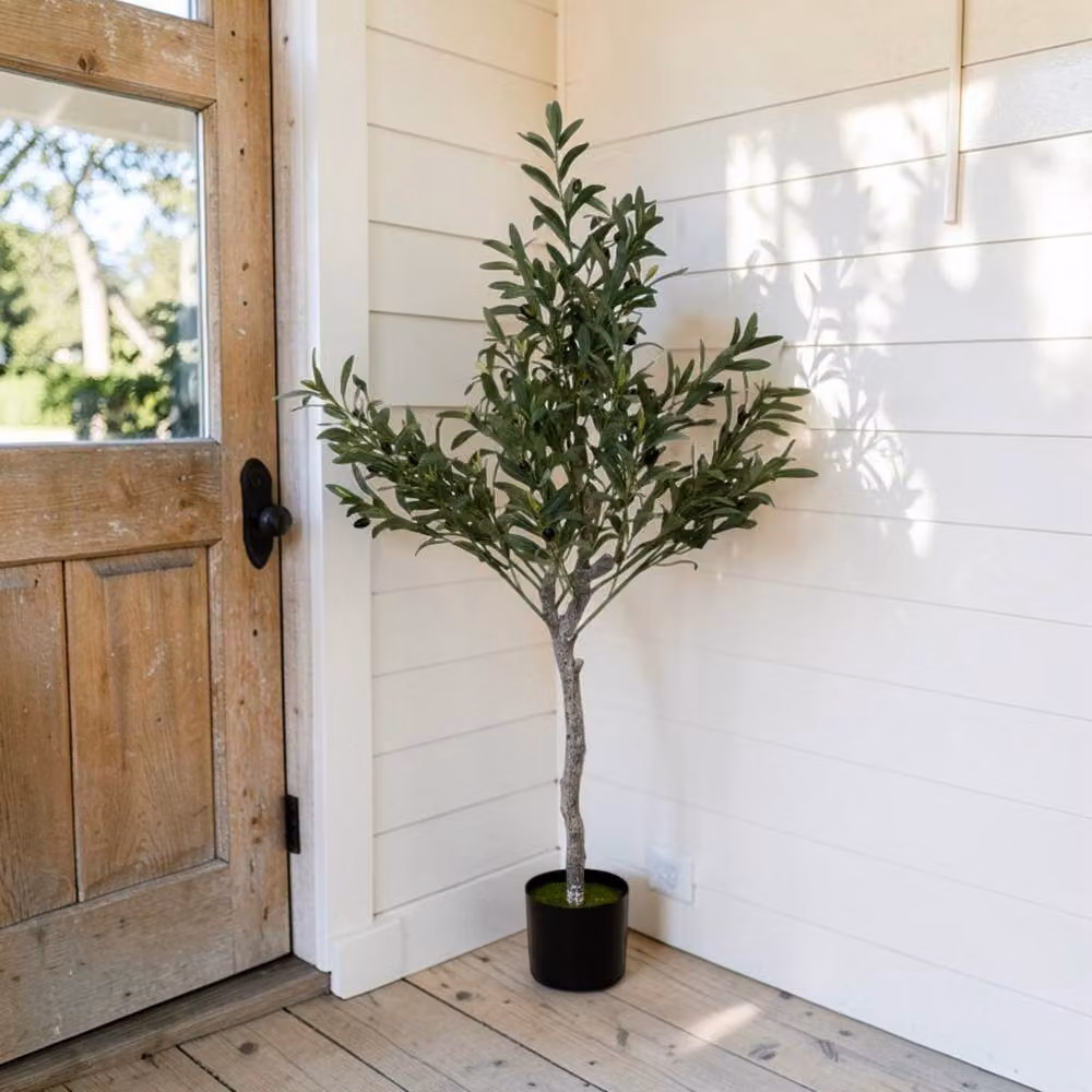 Four Candle Small Artificial Mediterranean Olive Tree in Green, Height: 120 cm – 2
