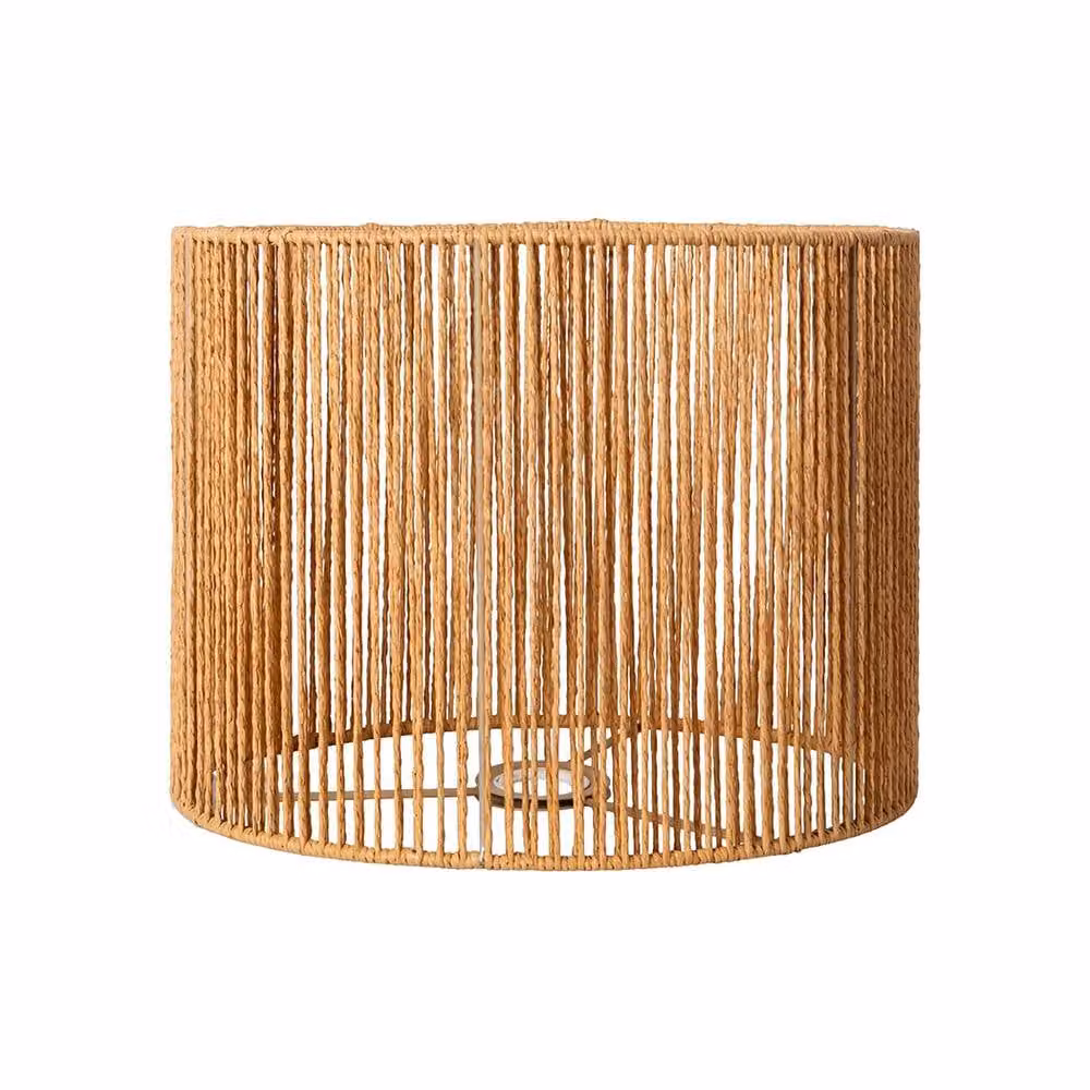 Emitto Boho Woven Paper Rope Cylinder Lampshade with Iron Frame in Natural Yellow and Beige – 2