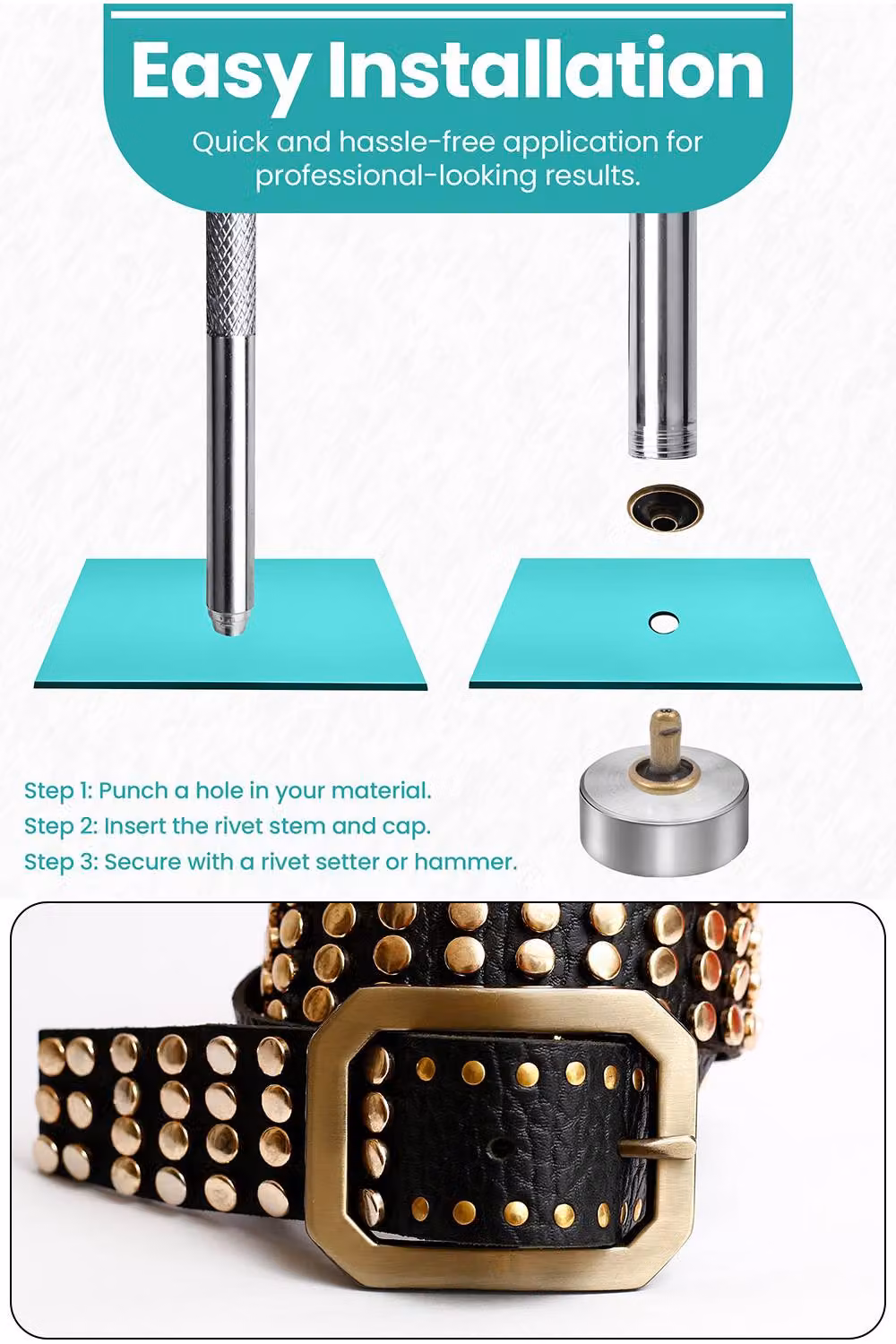 Neel Blue 10mm Double Cap Rivet Tubular Metal Studs and Leather Rivets, Bronze, 100pcs – 5