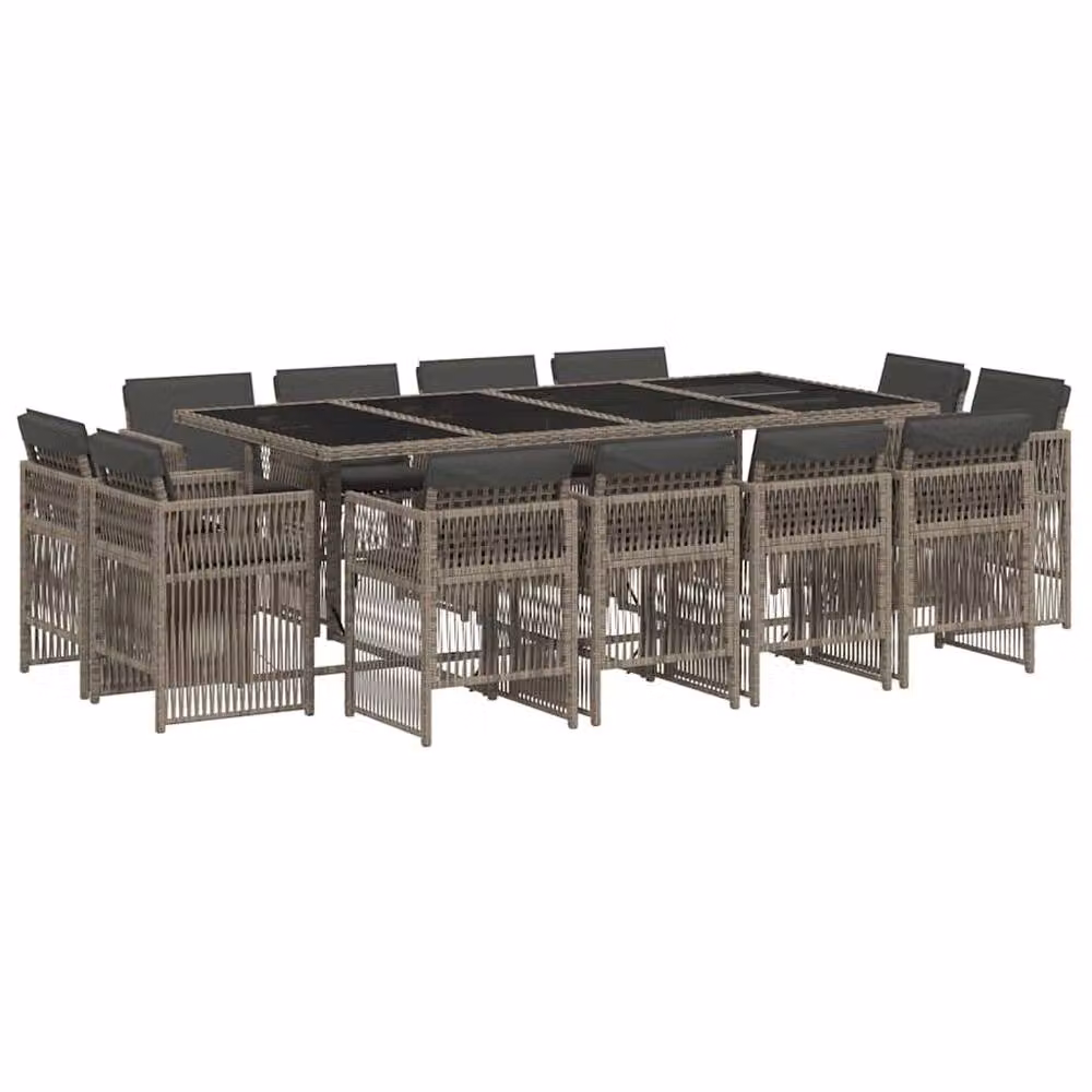 Berkfield Home 13 Piece Grey Poly Rattan Garden Dining Set with Cushions and Glass Tabletop – 2