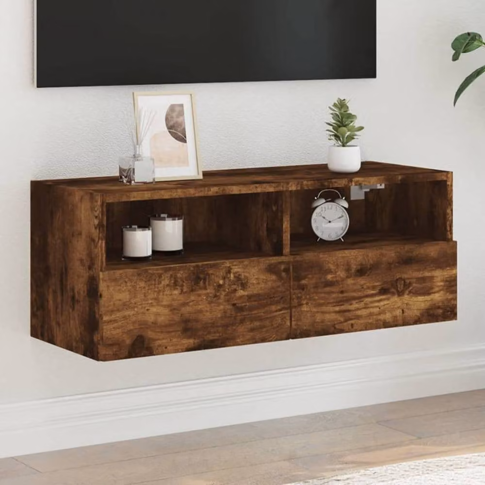 Berkfield Home Smoked Oak TV Wall Cabinet in Brown, W: 80 cm, D: 30 cm, H: 30 cm – 2