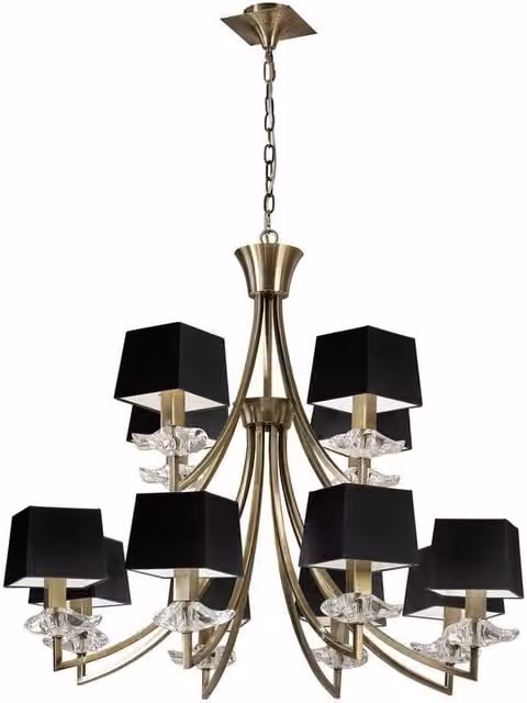 Netlighting Akira 2 Tier 12 Light Pendant Lamp in Antique Brass and Black – 1