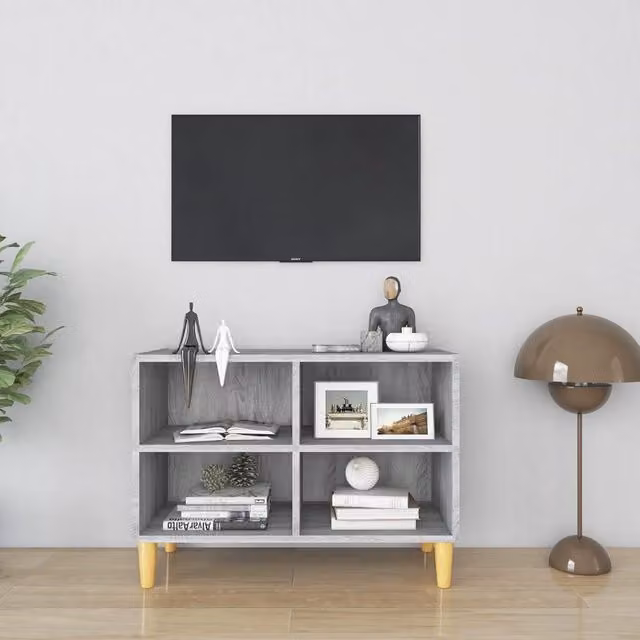 Berkfield Home TV Cabinet in Grey Sonoma with Solid Wood Legs, W: 69.5 cm, D: 30 cm, H: 50 cm