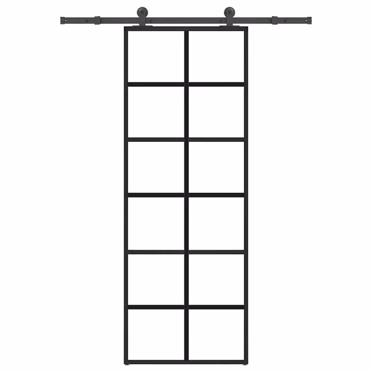 Berkfield Home Sliding Door with Hardware Set, Black Aluminium and Transparent ESG Glass, W: 76 cm, H: 205 cm