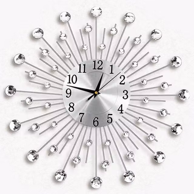 SPETLEK Modern Silver Sunburst Wall Clock with Geometric Metal Design – 1