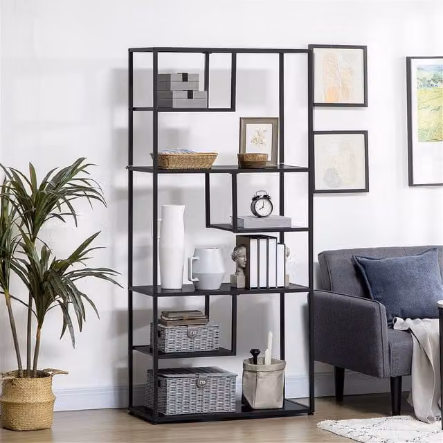 HOMCOM 6-Tier Industrial Ladder Bookcase in Black, W/D/H: 34 x 20 x 180 cm