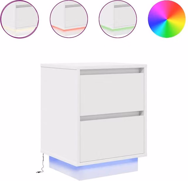 Berkfield Home White Bedside Cabinet with Integrated LED Lights, W/D/H: 38 x 34 x 50 cm – 1
