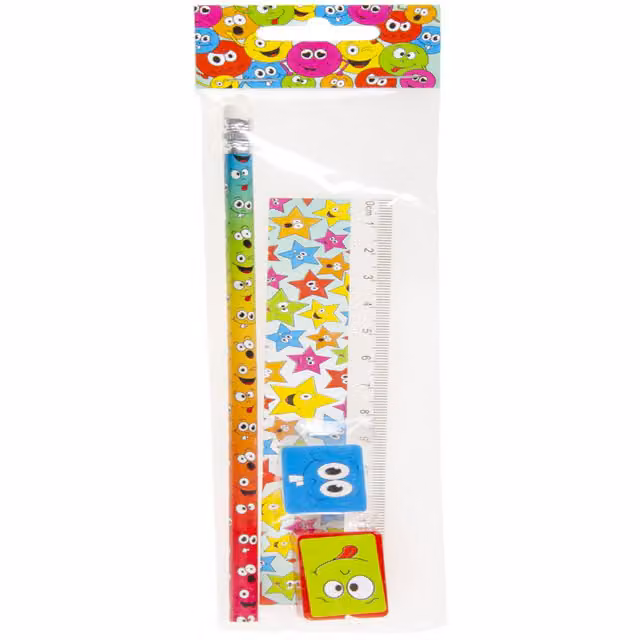 LG-Imports Emotion Face Design Stationery Set in White and Multicolour