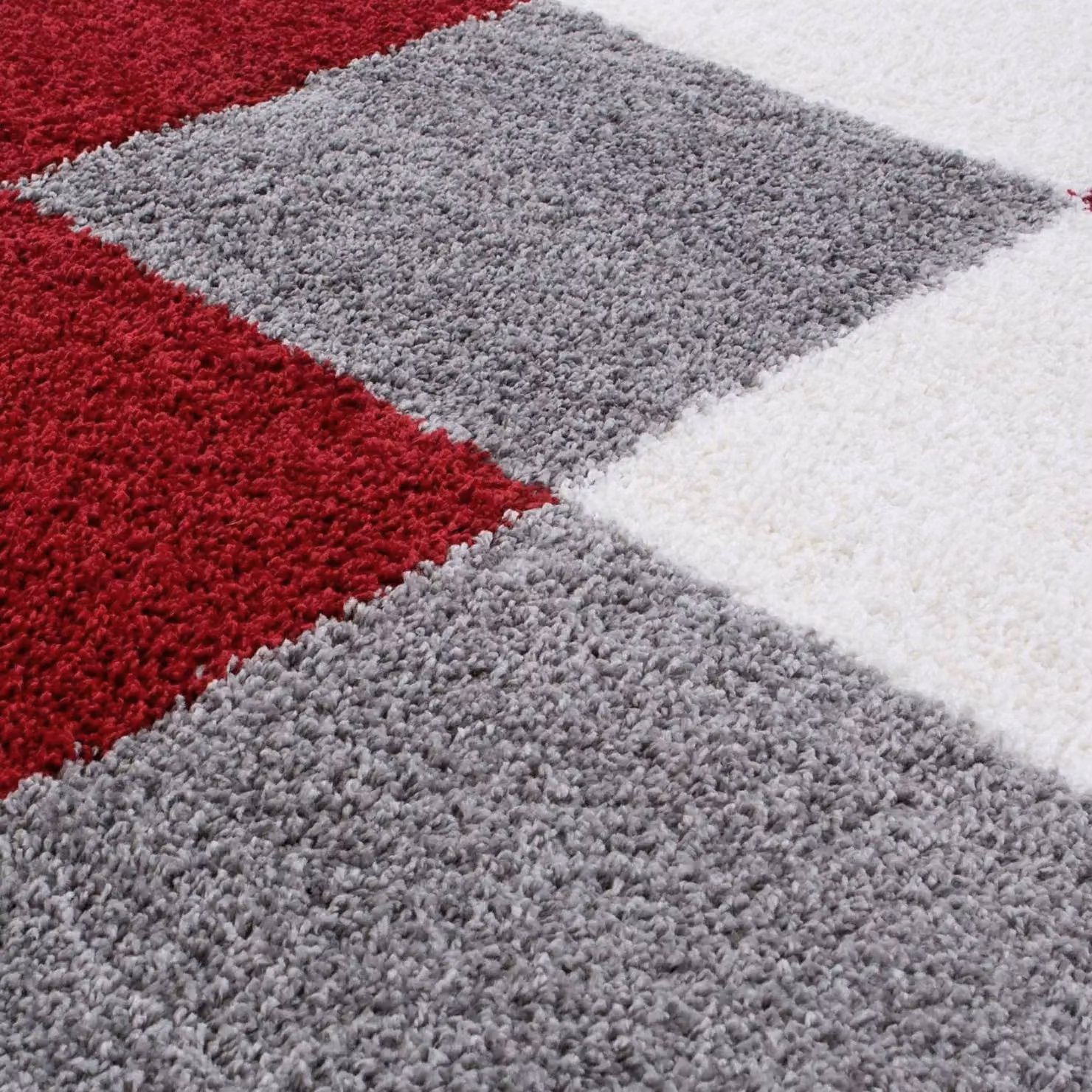 THE RUGS Soft Check High Pile Shaggy Rug Red Multicolour W/D/H: 80 x 300 x 3 cm – 3