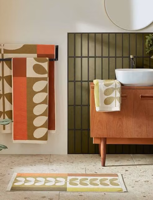 Orla Kiely Pure Cotton Stem Check Bath Mat in Brown Multicolour