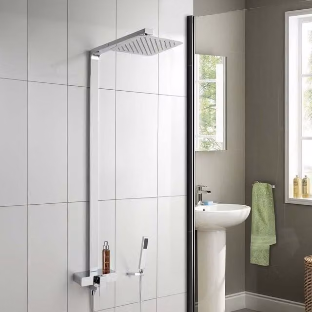 Nes Home Enzo Ultra Thin Modern Square Head Cool Touch Shower Set in Metallic Silver – 1