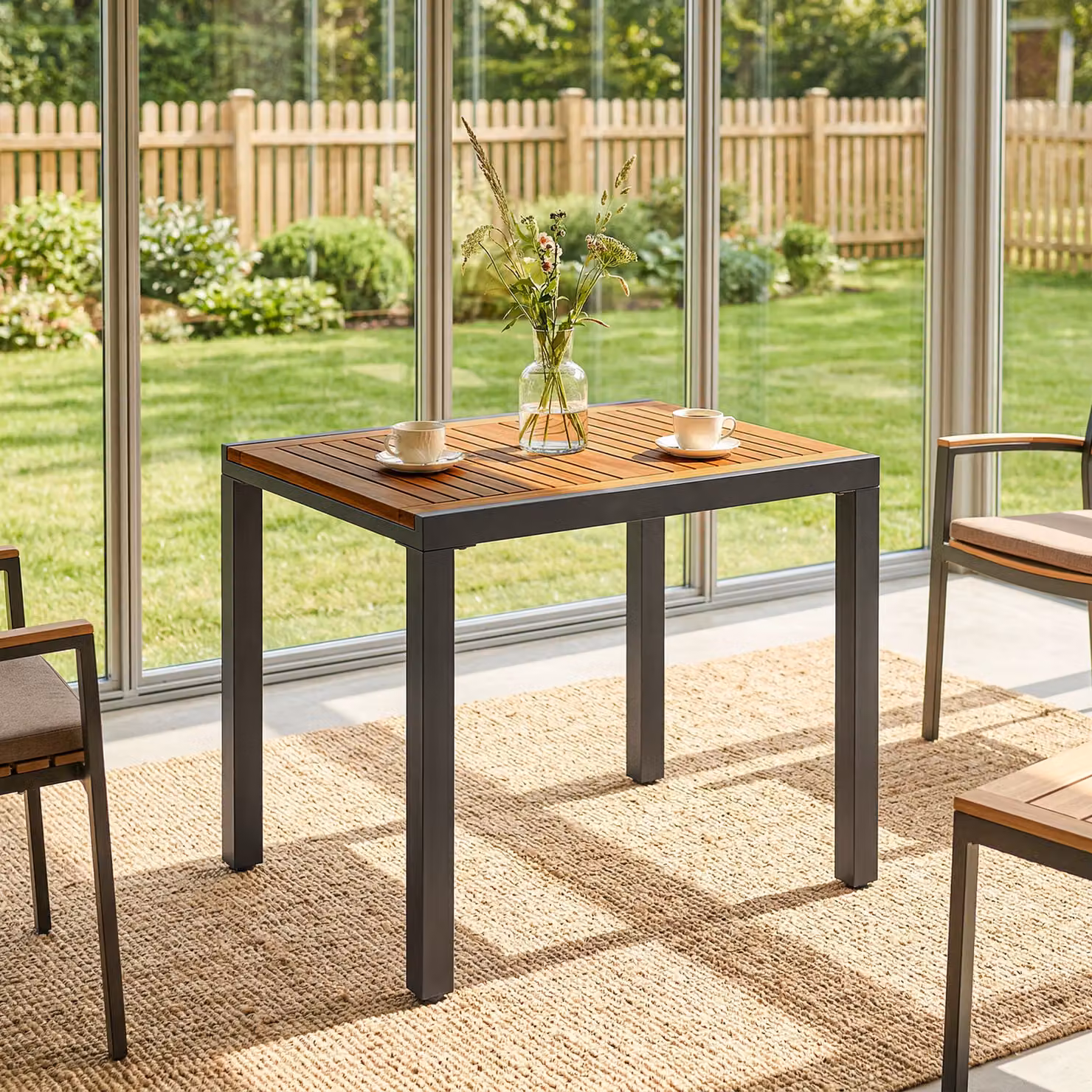 Outsunny Extendable Acacia Wood Patio Dining Table in Natural and Black – 7