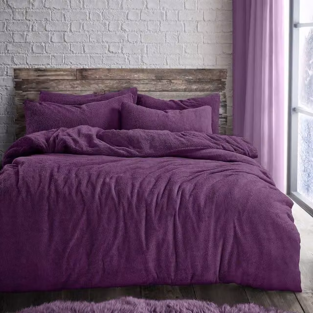 VELOSSO Purple Thermal Fleece Duvet Set and Pillowcase, W: 180 cm, D: 200 cm