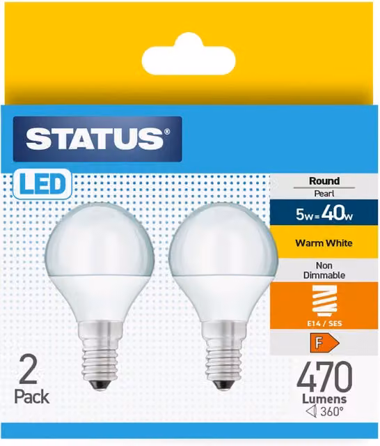 Status Warm White LED Round Pearl Globe Bulb, E14 SES, 5W (40W Equivalent)