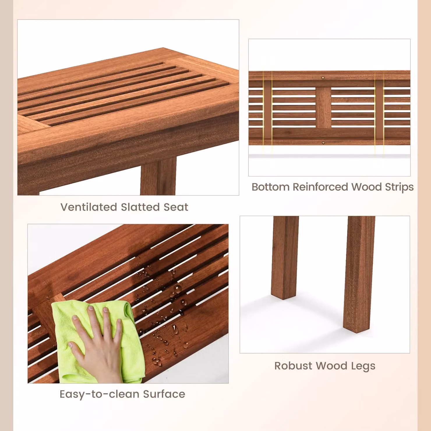 Costway Set of 2 Natural Wood Patio Benches with Slatted Seats for 2 People – 5