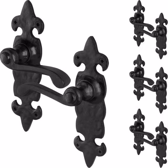 AFIT Black Antique Cast Iron Door Handle and Latch Set with Backplate, 4 Pairs, W/D/H: 15.0 x 15.0 x 15.0 cm – 1