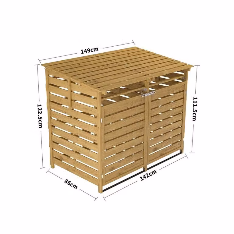 Kelvenix Brown Rustic Wooden Triple Wheelie Bin Storage Unit
