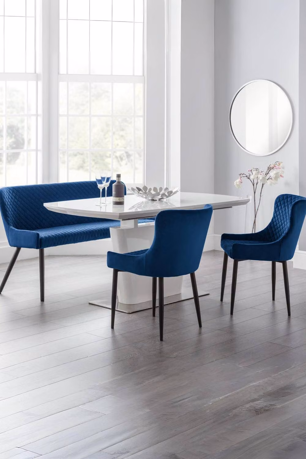 Julian Bowen Luxe Diamond Quilted High Back Velvet Dining Bench for 2 in Blue, H82 x W143 cm – 3
